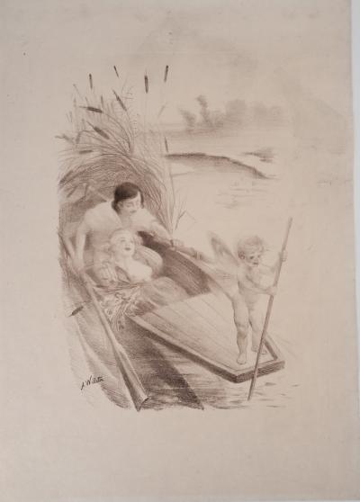 Adolphe WILLETTE -  Les Amoureux et Cupidon  - Lithographie Originale Signée 2