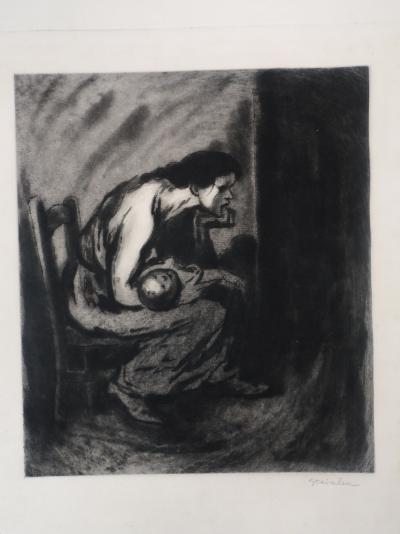 Théophile Alexandre STEINLEN - Maternité, L’enfant malade - Gravure Originale Signée 2