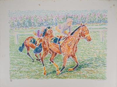 Serge MENDJISKY : Jockeys au galop - Lithographie originale signée 2