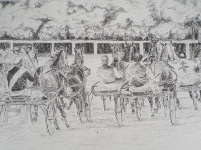Serge MENDJISKY : Course des chevaux attelés - Lithographie originale signée 2