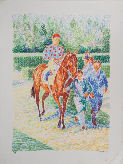 Serge MENDJISKY : Equitation, Avant la course - Lithographie originale signée 2