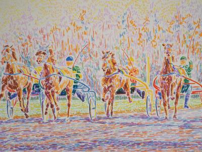 Serge MENDJISKY : Départ de course, les Sulky - Lithographie originale signée 2