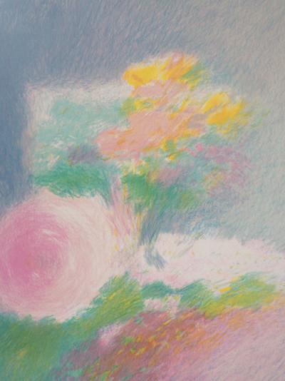 Claude MANOUKIAN : Roses trémières -  Lithographie originale signée 2