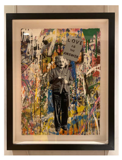 Mr. Brainwash (Thierry Guetta) - Albert Einstein, Love is the answer, 2017 - Technique mixte sur papier signé 2