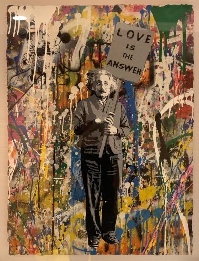 Mr. Brainwash (Thierry Guetta) - Albert Einstein, Love is the answer, 2017 - Technique mixte sur papier signé 2