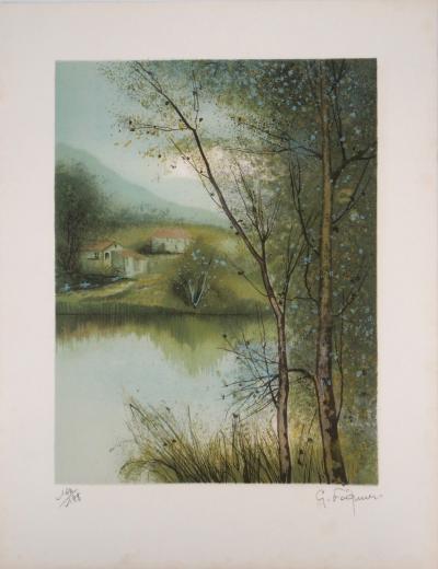 Gilles FIGUIER - Maisons au bord du lac - Lithographie Originale Signée 2