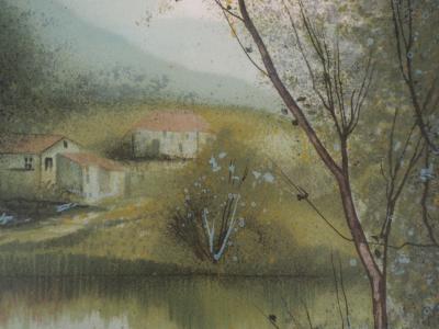 Gilles FIGUIER - Maisons au bord du lac - Lithographie Originale Signée 2