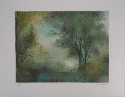 Gilles FIGUIER - Hameau dans la brume - Lithographie Originale Signée 2