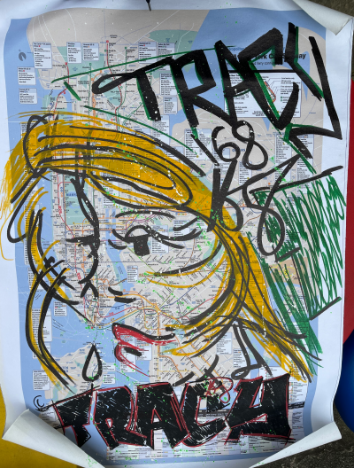 Tracy 168 - posca sur plan de métro Nyc plastifié 2