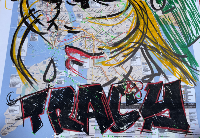 Tracy 168 - posca sur plan de métro Nyc plastifié 2