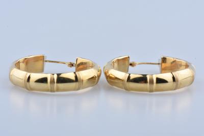 Boucles d’oreilles créole or jaune 18 carat. Style maille bambou 2