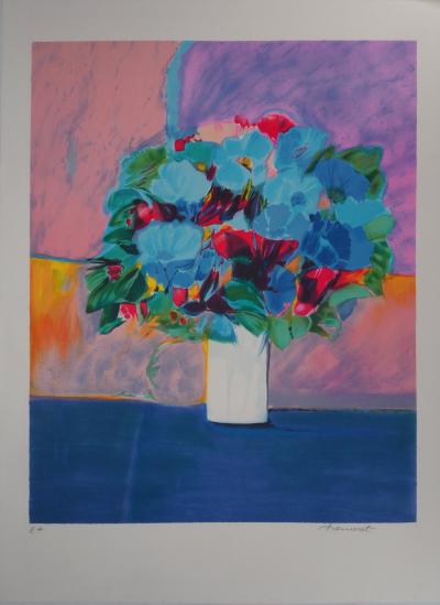 Claude HEMERET: Mehrfarbiger Blumenstrauß – Original signierte Lithographie 2
