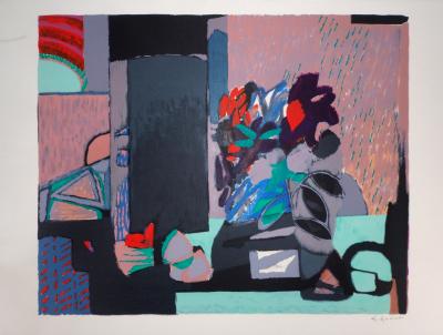 Gabriel GODARD : Nature morte au bouquet multicolore - Lithographie originale signée 2