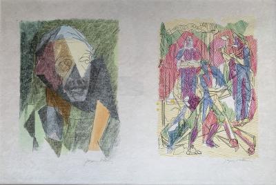 Jacques VILLON - Portrait de Paul Valéry et Virgilius Maro, lithographie signée 2