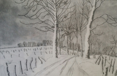 André JACQUEMIN - Matin sous la neige, 1983 - Eau forte originale signée au crayon 2