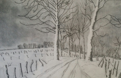 André JACQUEMIN - Matin sous la neige, 1983 - Eau forte originale signée au crayon 2