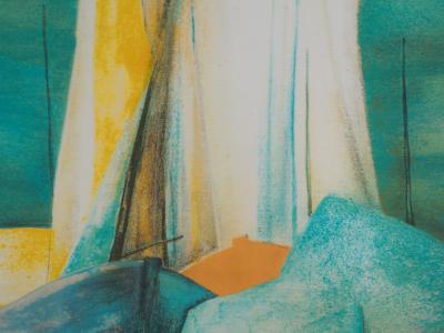 Claude GAVEAU : Voilier échoué - Lithographie originale signée 2