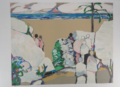 Gabriel GODARD : Cortège sur la plage - Lithographie originale signée 2
