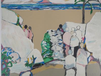 Gabriel GODARD : Cortège sur la plage - Lithographie originale signée 2