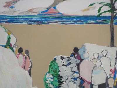 Gabriel GODARD : Cortège sur la plage - Lithographie originale signée 2