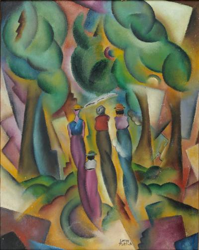 Patrick LEROY - Promenade en forêt - Huile sur panneau signé 2