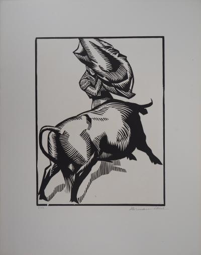 HERMANN-PAUL : Tauromachie, Une passe de muleta - Bois gravé original signé, 1922 2