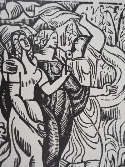 Louis BOUQUET : La promenade animée - Bois gravé original signé, 1921 2