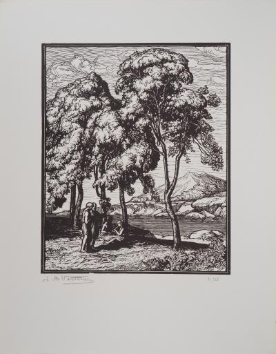 Jean-Baptiste VETTINER : Les philosophes - Bois gravé original signé, 1921 2