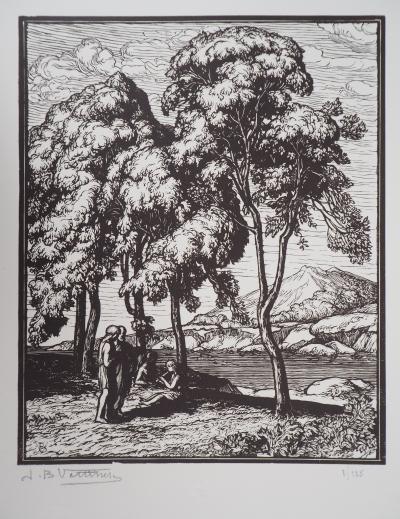 Jean-Baptiste VETTINER : Les philosophes - Bois gravé original signé, 1921 2