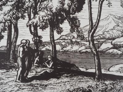 Jean-Baptiste VETTINER : Les philosophes - Bois gravé original signé, 1921 2