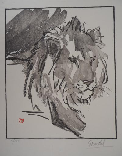 Jules CHADEL : Le lion - Bois gravé original signé, 1922 2