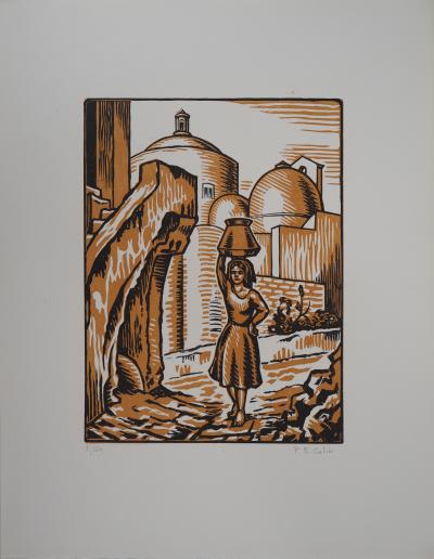 Paul-Émile COLIN : Italie, Aux ruelles de Procida - Bois gravé original signé, 1922 2