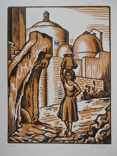 Paul-Émile COLIN : Italie, Aux ruelles de Procida - Bois gravé original signé, 1922 2