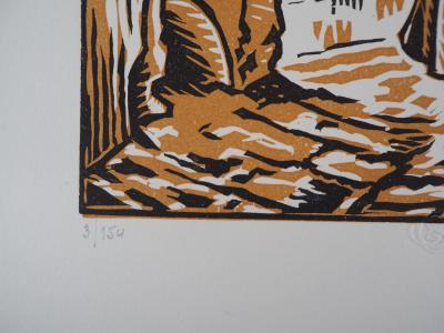Paul-Émile COLIN : Italie, Aux ruelles de Procida - Bois gravé original signé, 1922 2