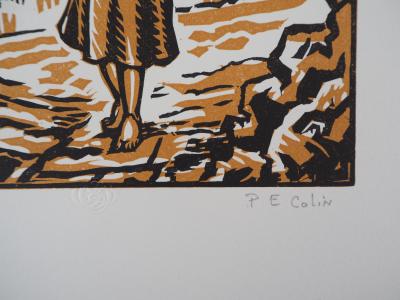 Paul-Émile COLIN : Italie, Aux ruelles de Procida - Bois gravé original signé, 1922 2