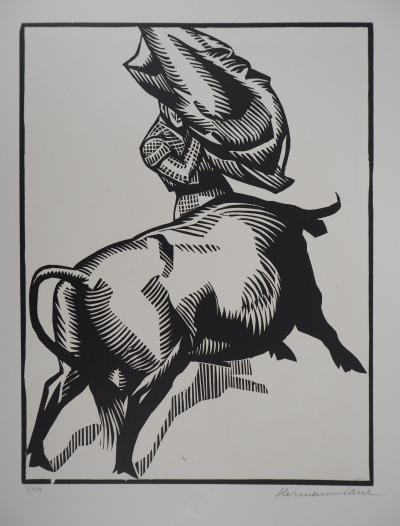 HERMANN-PAUL : Tauromachie, Une passe de muleta - Bois gravé original signé, 1922 2