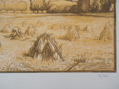 Paul BAUDIER : Champs, les moissons, 1921 - Bois gravé original signé 2