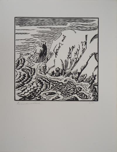 HERMANN-PAUL : Falaises à Guernesey - Bois gravé original signé, 1921 2