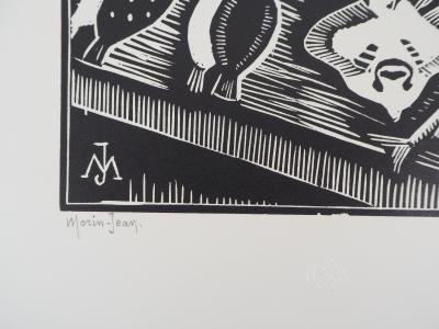 MORIN-JEAN : Marchande de poissons - Bois gravé original signé, 1921 2