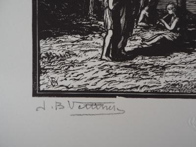 Jean-Baptiste VETTINER : Les philosophes - Bois gravé original signé, 1921 2