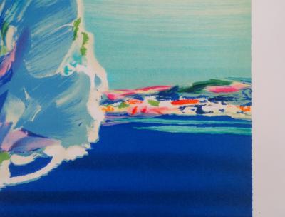 Claude HEMERET : Bouquet et fenêtre sur la mer - Lithographie Originale Signée 2