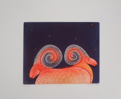 Ludmila ARMATA : Zodiaque, le Bélier - Gravure Originale Signée 2