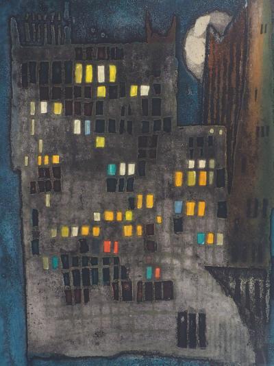 Suzanne RUNACHER : Multi solitude (la ville de nuit) - Gravure originale signée 2