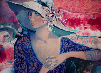 Sachiko IMAI : Portrait au chapeau - Lithographie originale signée au crayon 2