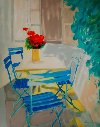 Claude HEMERET : Terrasse d’été  - Lithographie Originale Signée 2