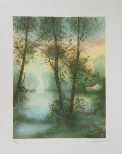 Gilles FIGUIER - Cabane au bord du lac - Lithographie Originale Signée 2