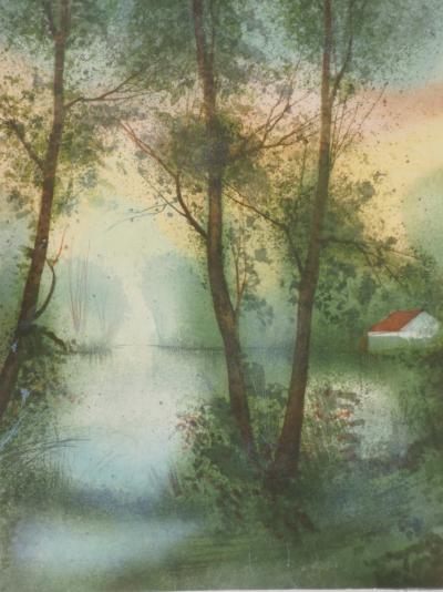 Gilles FIGUIER - Cabane au bord du lac - Lithographie Originale Signée 2