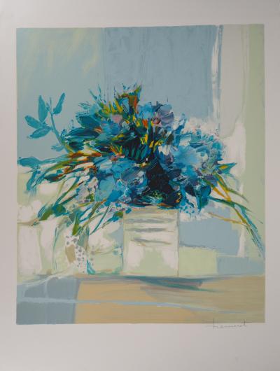 Claude HEMERET : Bouquet bleu - Lithographie Originale Signée 2
