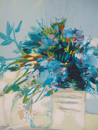Claude HEMERET : Bouquet bleu - Lithographie Originale Signée 2