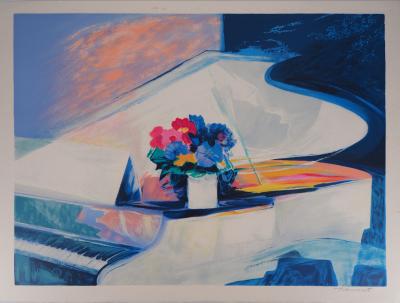 Claude HEMERET : Le piano blanc - Lithographie Originale Signée 2